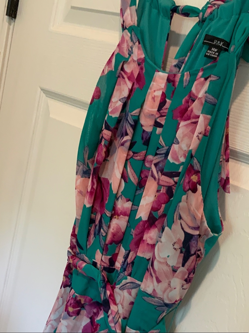 R&K Teal Floral Maxi Dress with Pink & Purple Blooms - Picture 3 of 6